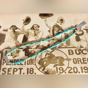 Navajo Artist Corrine Smith Hesihi Turquoise Beaded Necklace Sterling Silver 18”